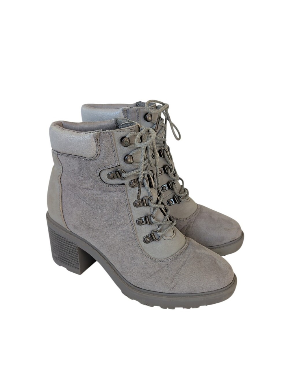 Shoe Dazzle "Felixa" Block Heel Hiker Combat Boots 9 Gray Steampunk